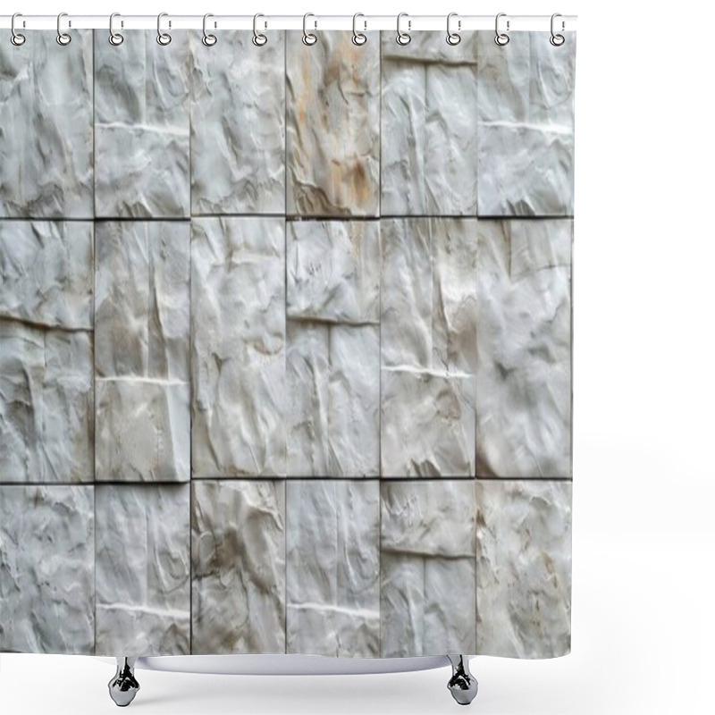 Personality  Close-up Of Textured Crumpled White Paper Squares Arranged In A Grid Pattern. Shower Curtains