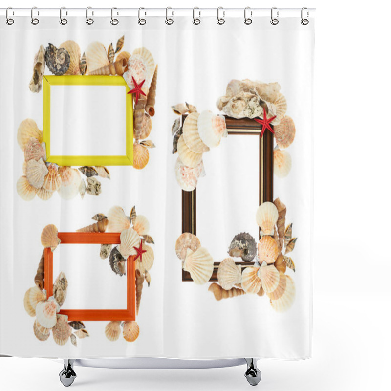 Personality  Empty Frame Decorated With Seashells Shower Curtains