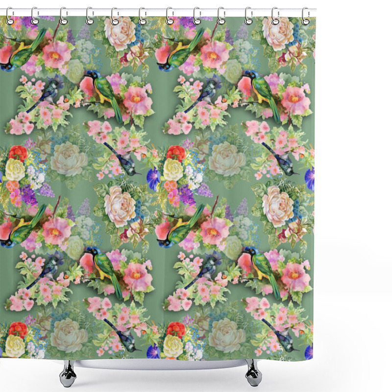 Personality  Exotic Birds With Flowers Shower Curtains