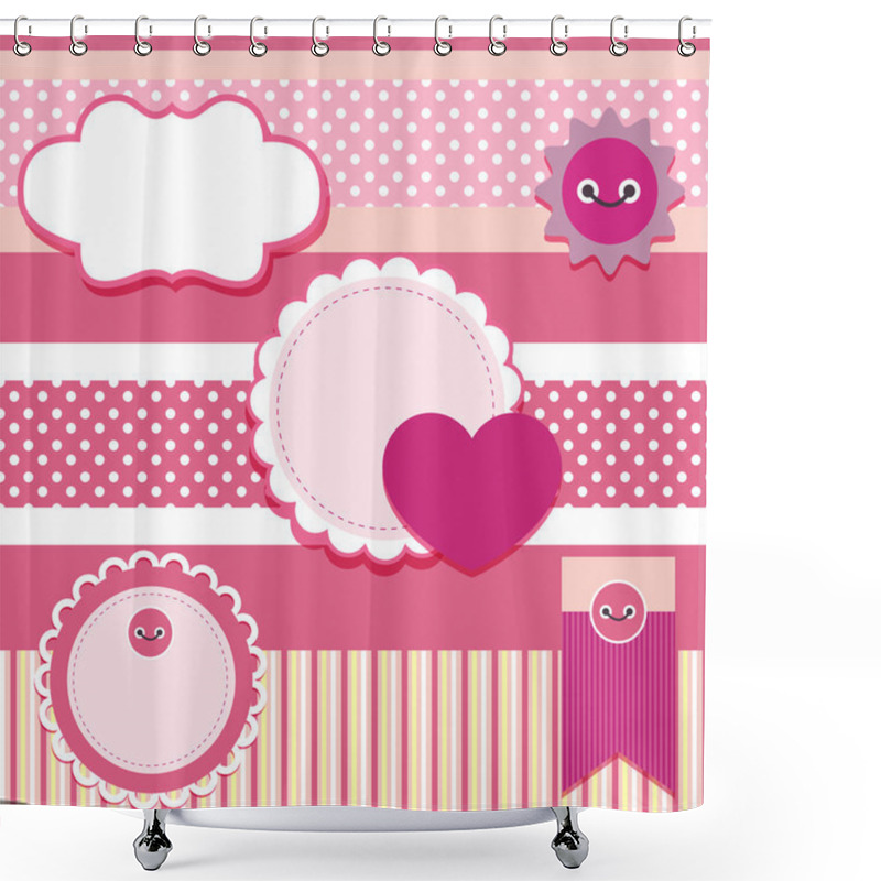 Personality  Vector Set Of Pink Frames With Hearts. Shower Curtains