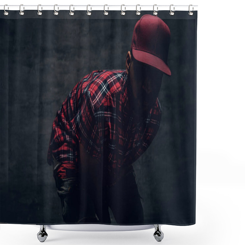 Personality  Man In Red Fleece Shirt And Cap Shower Curtains