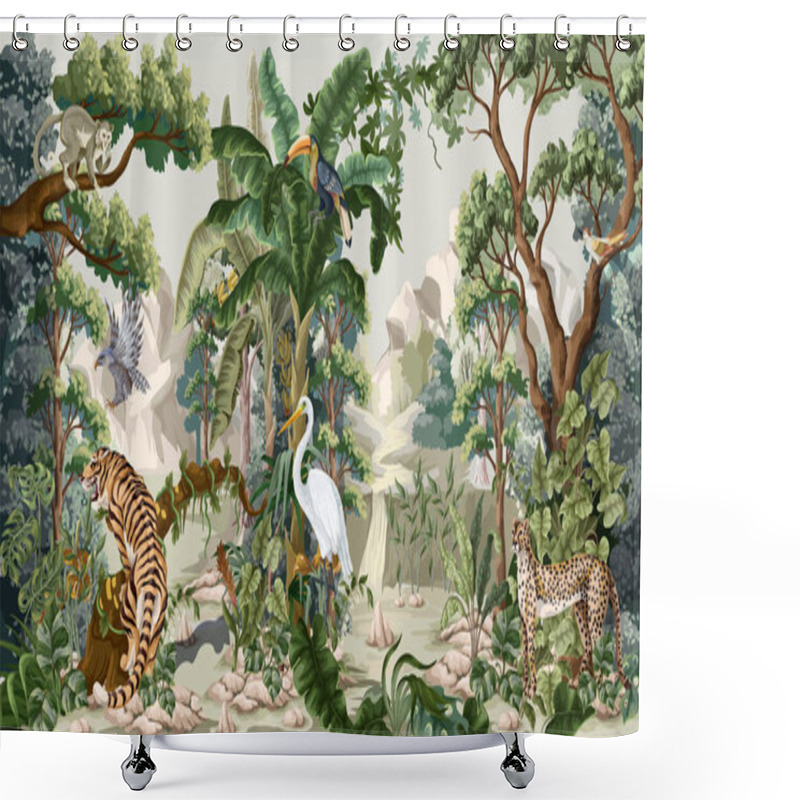 Personality  Jungle Landscape With Animals. Interior Vector Print. Shower Curtains