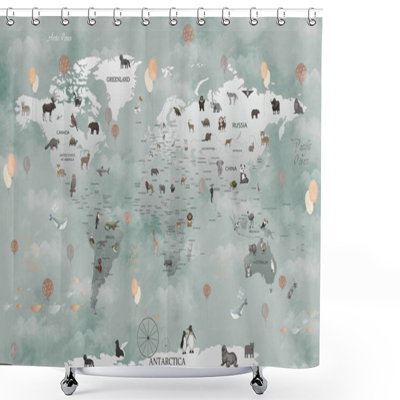 Personality  Educational World Map Wallpaper Design For Children's Rooms Shower Curtains