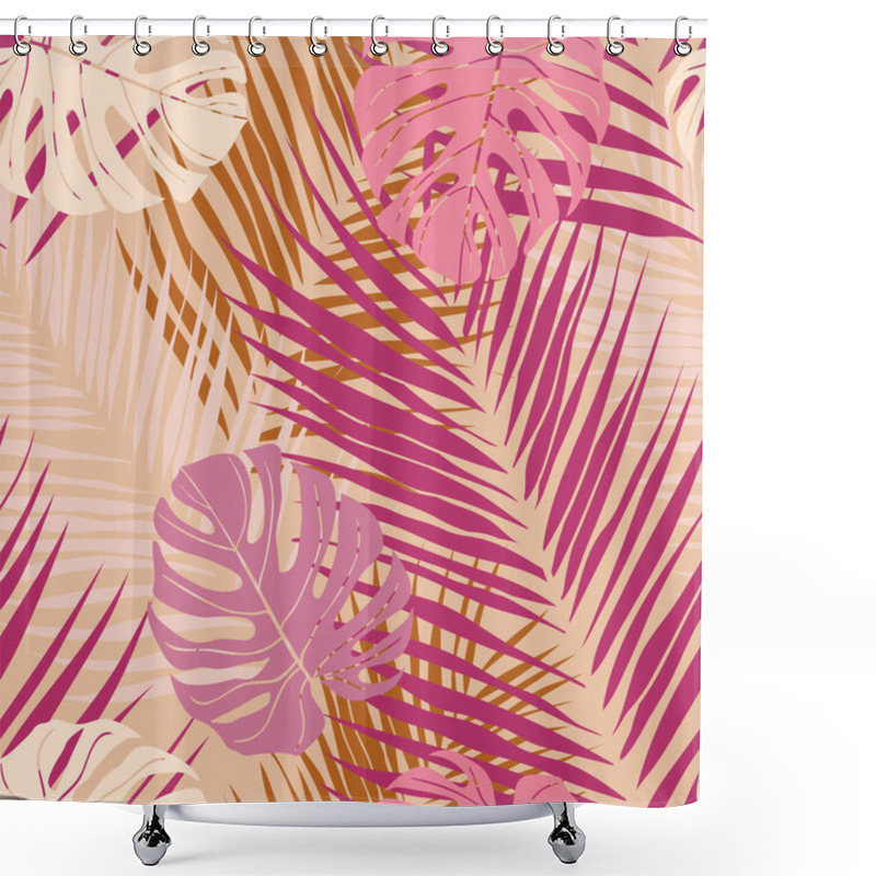 Personality  Beautiful Tropical Leaves Branch  Seamless Pattern Design. Tropical Leaves, Monstera Leaf Seamless Floral Pattern Background. Trendy Brazilian Illustration. Spring Summer Design For Fashion, Prints Shower Curtains