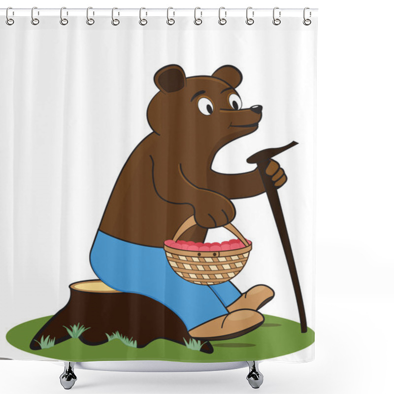 Personality  Glad Bear Sits On Stump With Basket Of Raspberries Shower Curtains