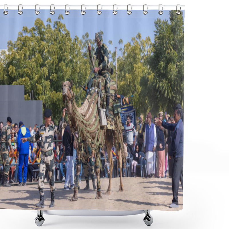 Personality  Bikaner, Rajasthan, India - January 14 2023: Camel Festival Bikaner, Decorated Camels At The Sand Dunes Desert  Shower Curtains