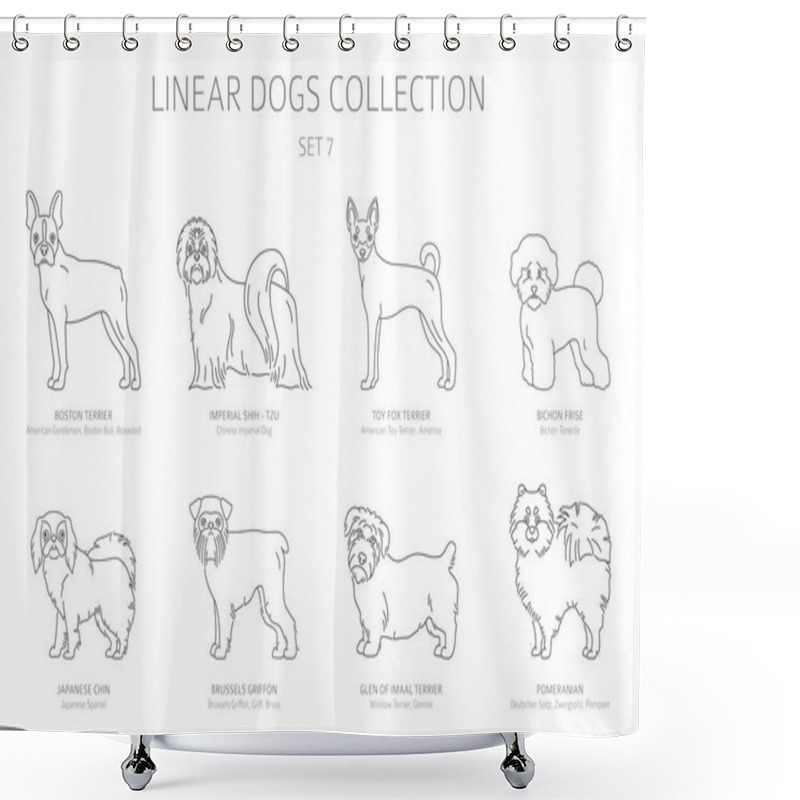 Personality  Simple Line Dogs Collection Isolated On White. Dog Breeds. Flat  Shower Curtains