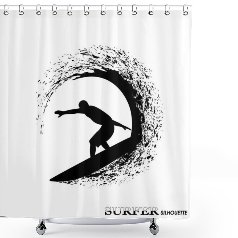 Personality  Surfer On Waves An Illustration On A White Background Shower Curtains