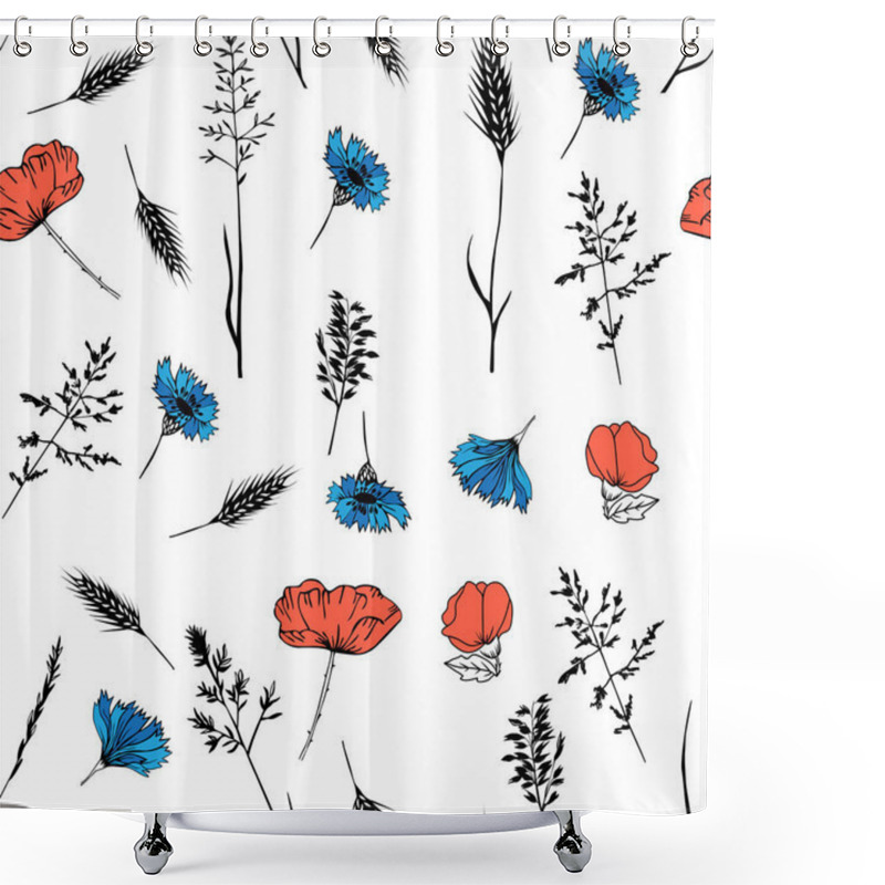 Personality  Seamless Background, Cereals, Plants, Fine Grass. Poppies And Cornflowers.  Shower Curtains