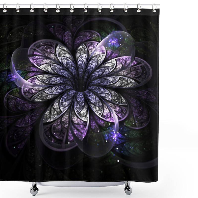 Personality  Purple Fractal Flower On Dark Background, Digital Artwork For Creative Graphic Design Shower Curtains