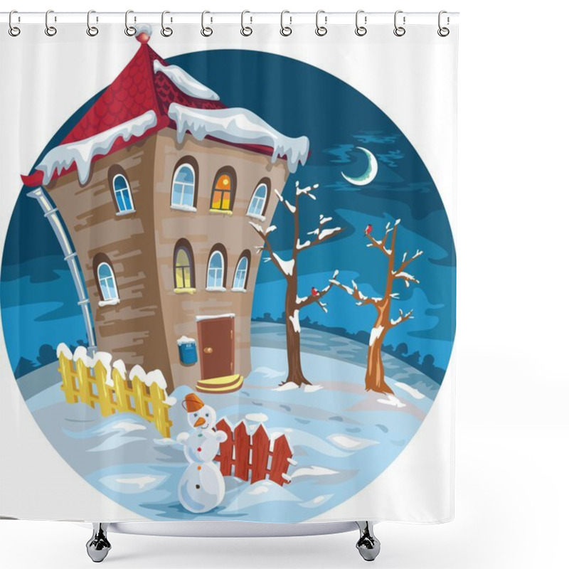 Personality  Winter Cute Little Houses, Illustration. Shower Curtains