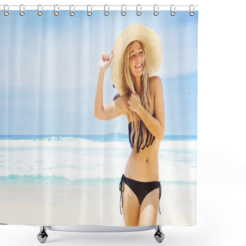 Personality  Woman In Hat On The Beach Shower Curtains