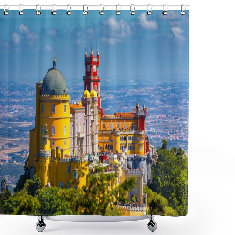 Personality  Palace Of Pena In Sintra. Lisbon, Portugal. Travel Europe, Holidays In Portugal. Panoramic View Of Pena Palace, Sintra, Portugal. Pena National Palace, Sintra, Portugal.  Shower Curtains