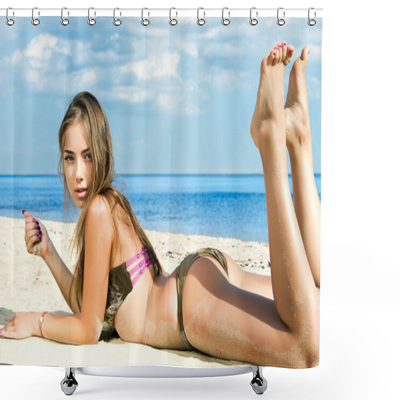 Personality  Beautiful Woman Lying On The Beach Shower Curtains