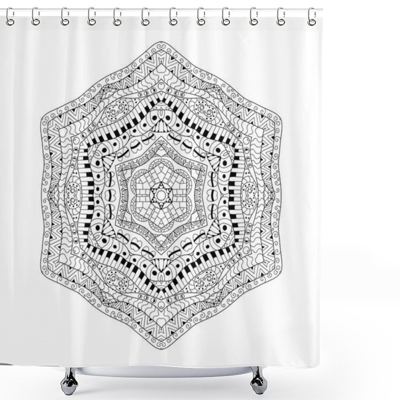 Personality  Black And White Contour Background. Ornamental Ethnic Pattern. C Shower Curtains