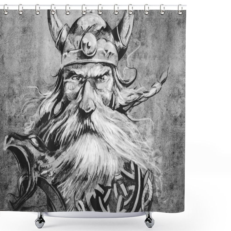 Personality  Viking Warrior Tattoo Illustration Shower Curtains