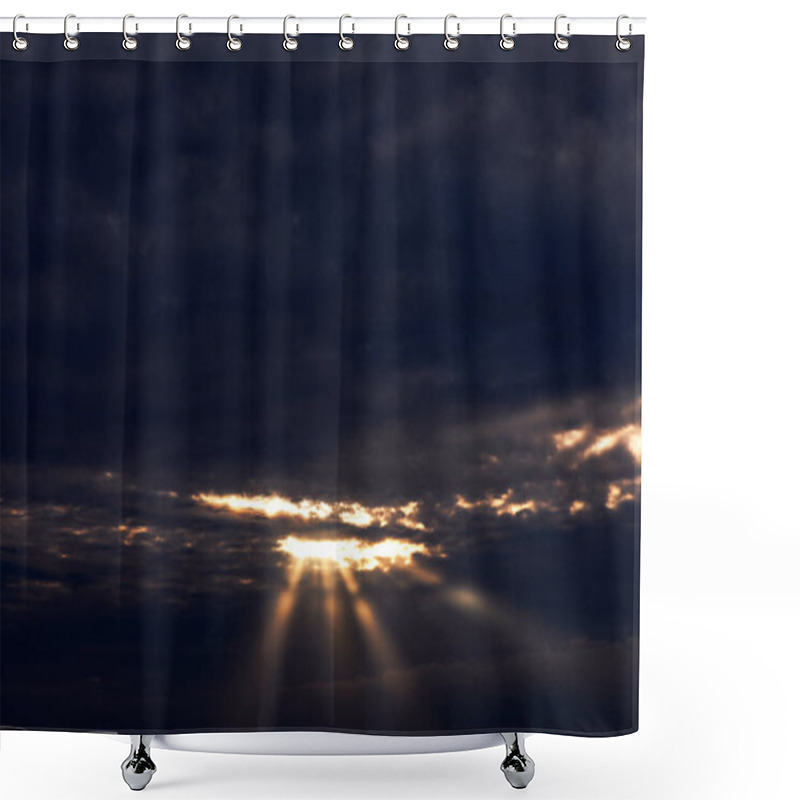 Personality  Sunset In The Sky With Rays Of Light Through The Clouds. Dark Cloudscape With Light Beam Shower Curtains