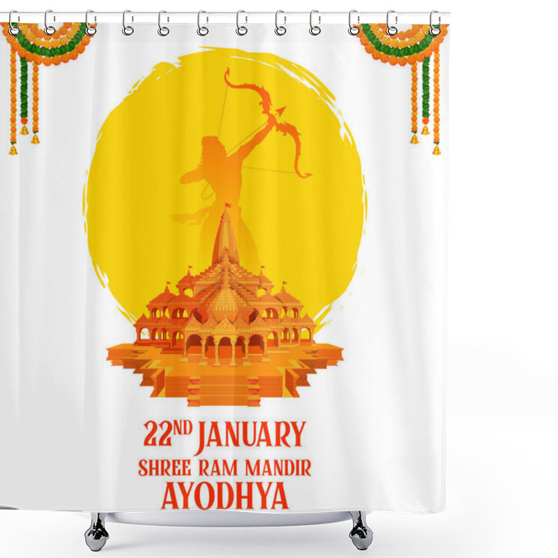 Personality  Illustration Of Religious Background Of Shri Ram Janmbhoomi Teerth Kshetra Ram Mandir Temple In Ayodhya Birth Place Lord Rama Shower Curtains