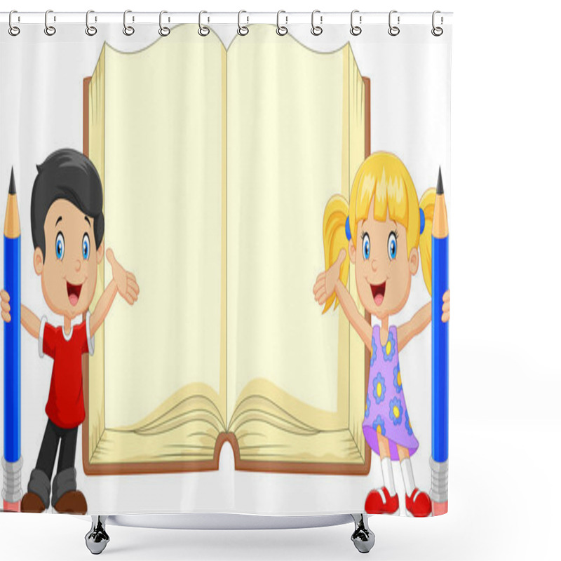 Personality  Cartoon Kids With Book And Pencils Shower Curtains