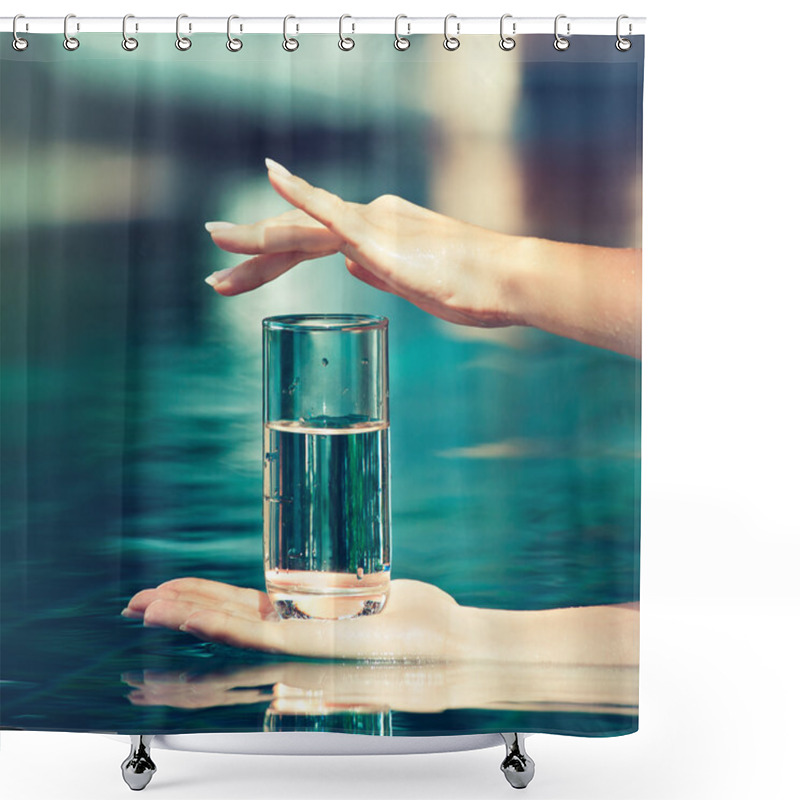 Personality  Female Hands With Glass Of Water Shower Curtains