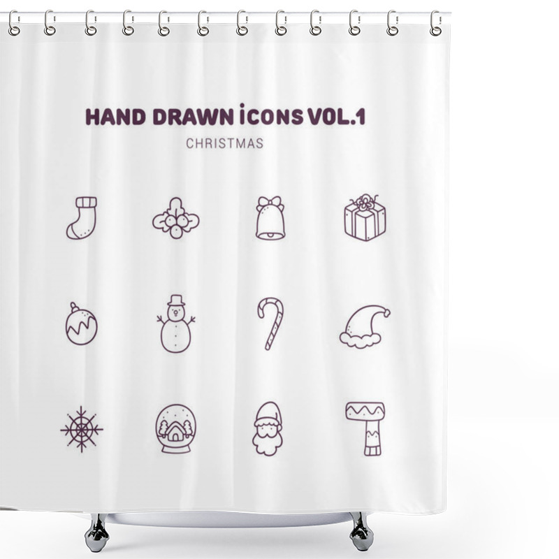 Personality  Christmas Hand Drawn Outline Icons Shower Curtains