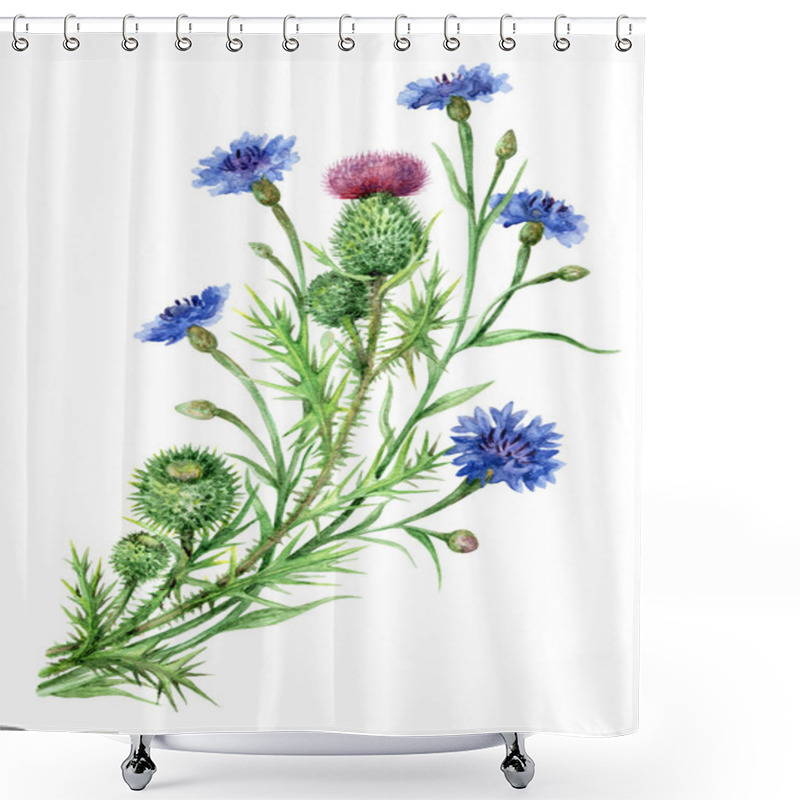 Personality  Thistle And Cornflowers Bunch. Shower Curtains