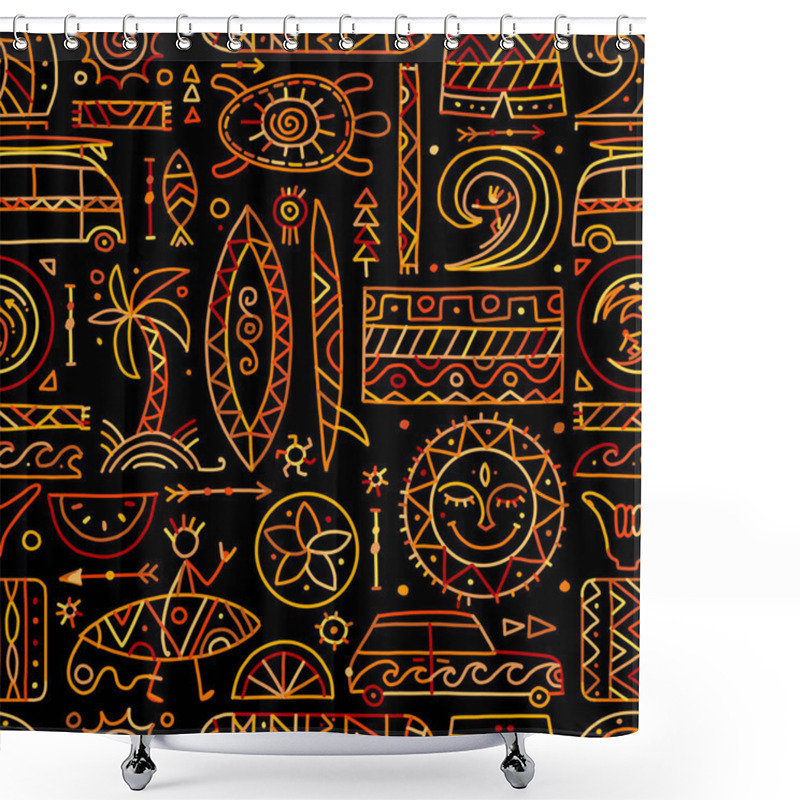 Personality  Surfing Seamless Pattern. Tribal Elements For Your Design Shower Curtains