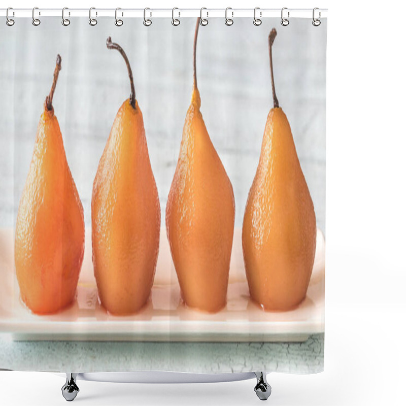 Personality  Poached Pears In Rose Wine On The Plate Shower Curtains