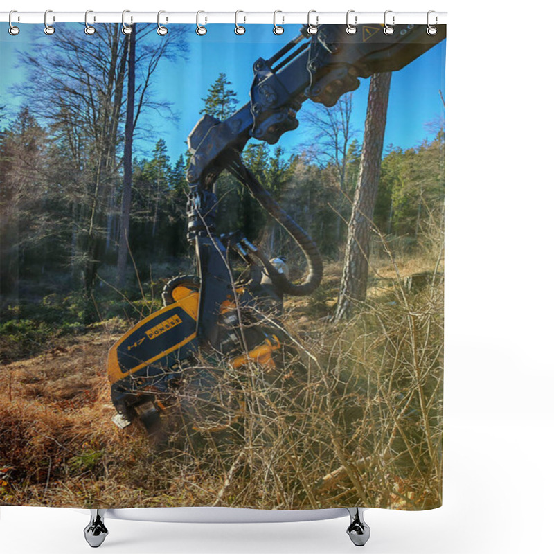 Personality  Harvesting Trees With Heavy Machinery In The Woods Shower Curtains