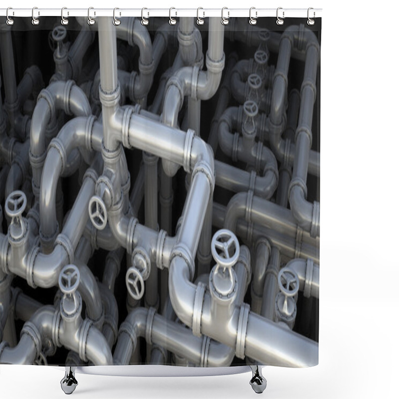 Personality  Fantasy Pipeline In Factory. Industrial 3d Illustration. Shower Curtains