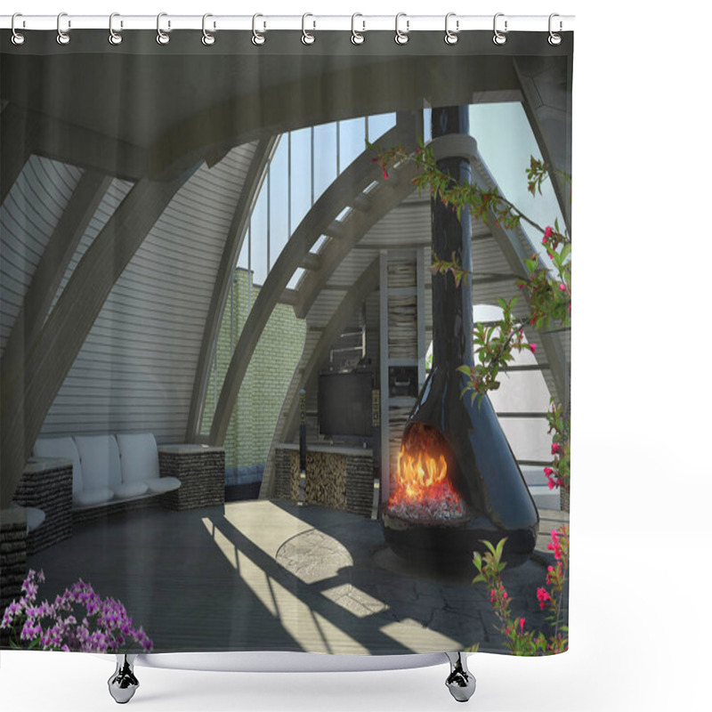 Personality  Modern Gazebo Inside 3D Illustration Shower Curtains