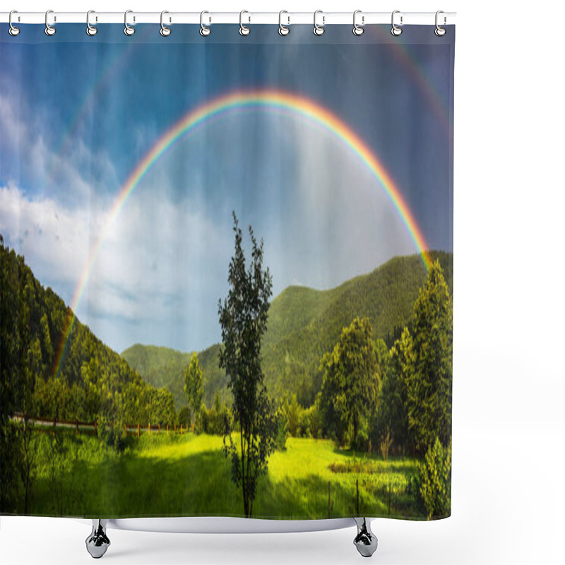 Personality  Semicircle Rainbow Over Carpathian Mountains Shower Curtains