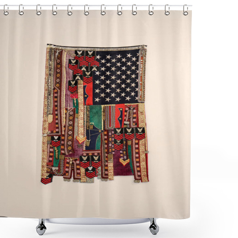 Personality  Cracow, Poland - May 8, 2018: Sarra Rahbar - Flags. In The Series Of Flags Artist Combines American And Iranian Motifs. Exibition Motherland In Art At Mocak In Krakow. Shower Curtains