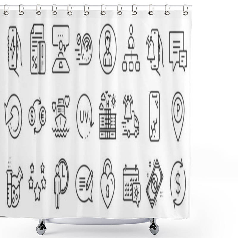 Personality  Set Of Business Icons, Such As Message, Credit Card, Delivery Notification Icons. Parking, Recovery Data, Chemistry Lab Signs. Stars, Currency Exchange, Usd Exchange. Waiting, Alarm Clock. Vector Shower Curtains