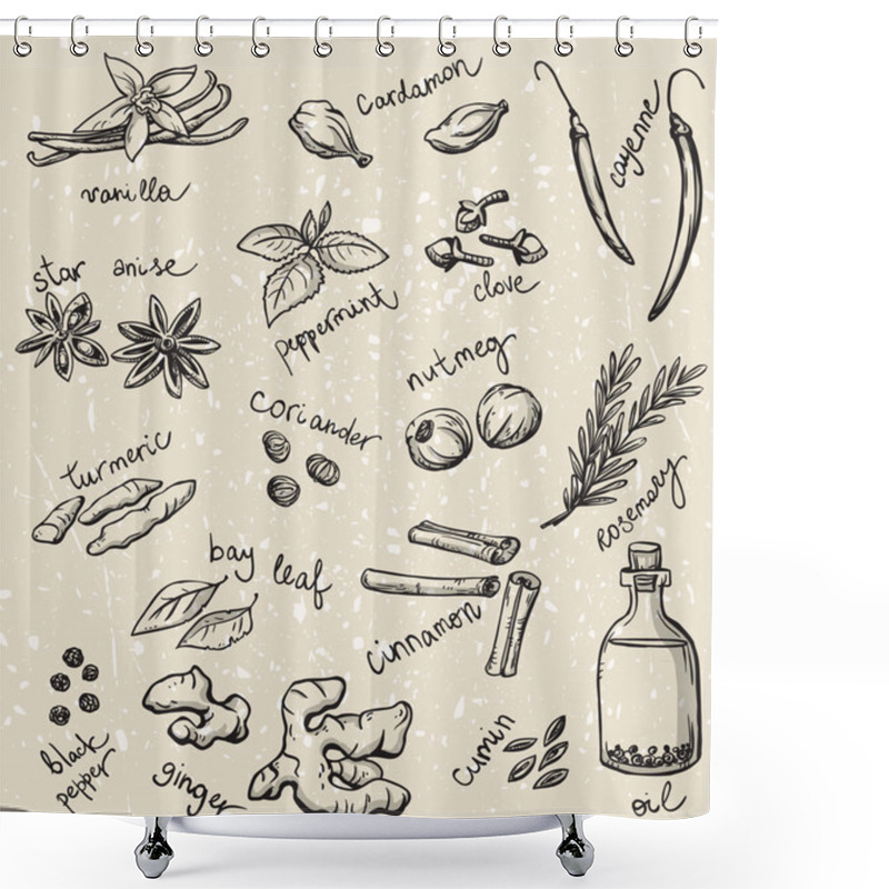 Personality  Set Of Spices And Herbs Vector Illustration Shower Curtains