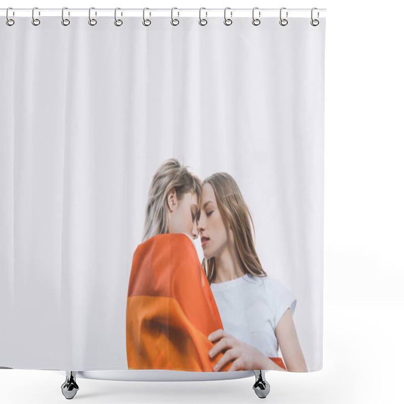 Personality  Homosexual Couple With Lgbt Flag  Shower Curtains