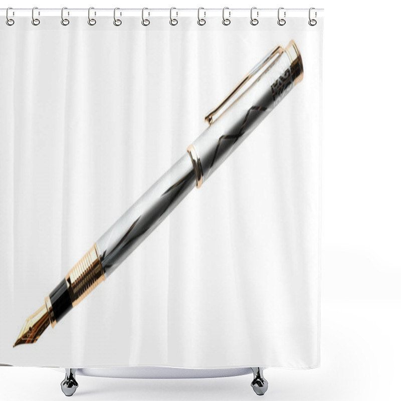 Personality  Stylish Fountain Pen Isolated On White. Stationery Shower Curtains