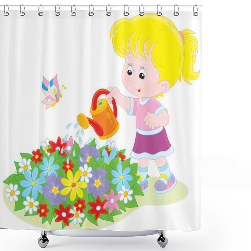 Personality  Girl Watering Flowers Shower Curtains