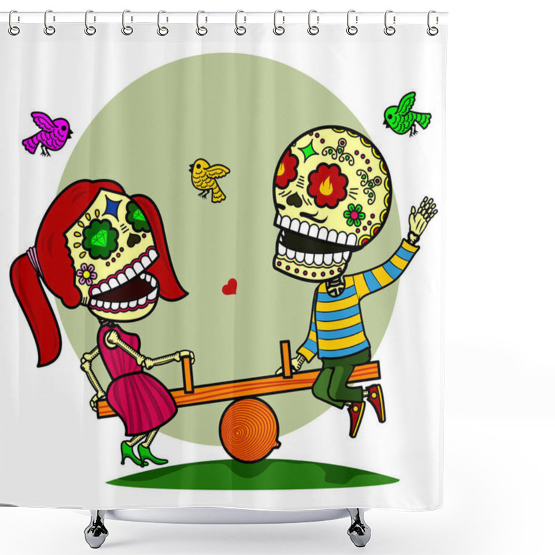 Personality  Vector Illustration Of Skeletons Shower Curtains