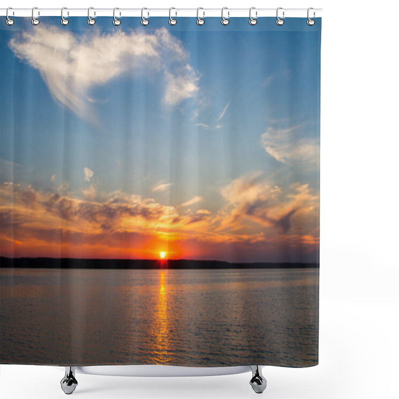 Personality  Sunset On The Lake Shower Curtains