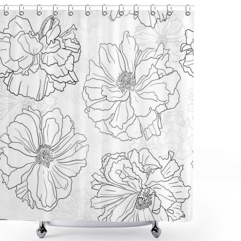 Personality  Hand Drawn Floral Wallpaper With Poppy Flowers Shower Curtains