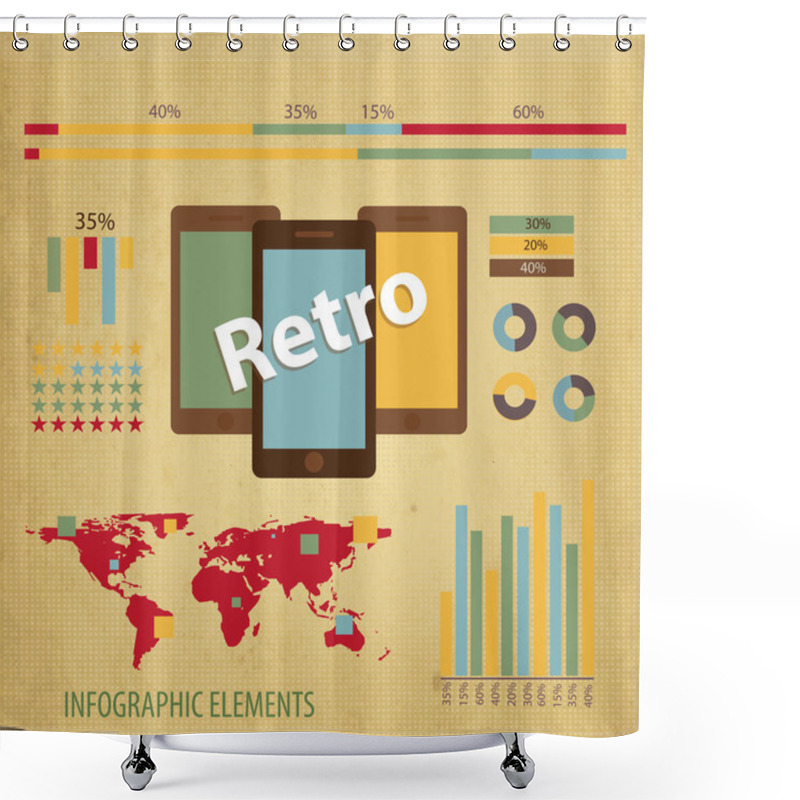 Personality  Retro Infographics Set. World Map And Information Graphics Shower Curtains