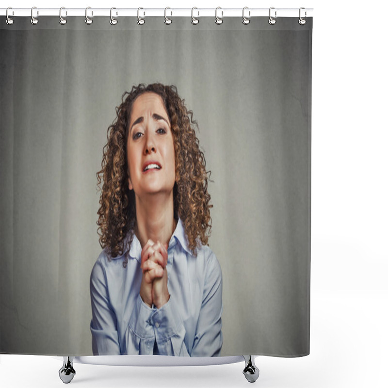 Personality  Young Woman Gesturing With Clasped Hands, Pretty Please With Sugar On Top Shower Curtains