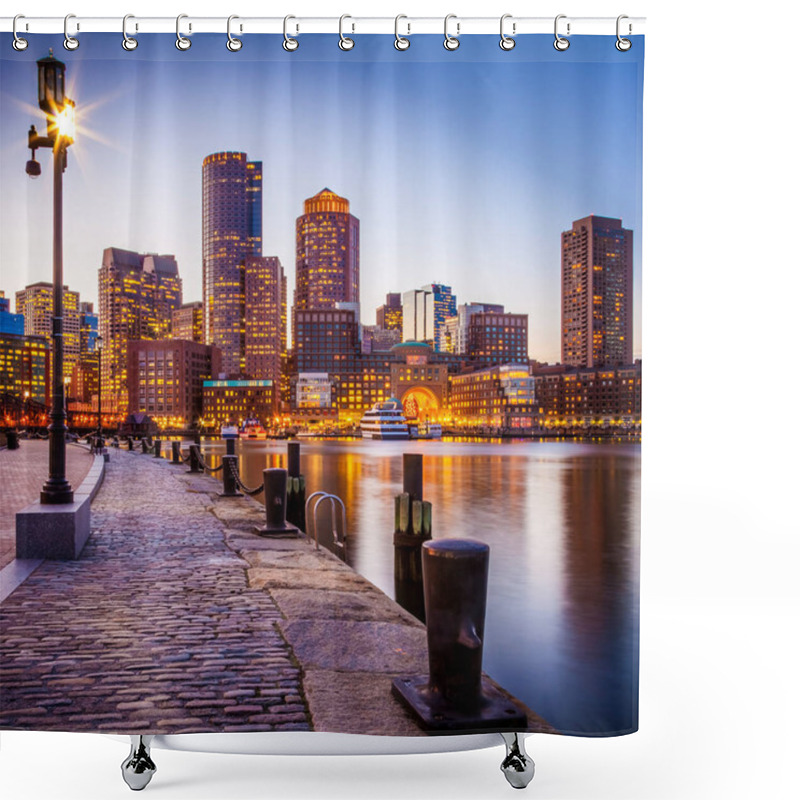 Personality  View Of Boston In Massachusetts, USA At Boston Harbor And Financial District. Shower Curtains