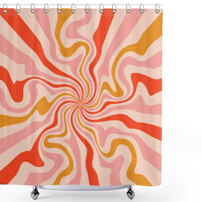 Personality  Acid Wave Rainbow Line Background In The 1970s 1960s Hippie Style. Carnival Wallpaper Pattern Retro Vintage 70s 60s Groove. Psychedelic Poster Background. Vector Design Illustration. Gold And Red Shower Curtains