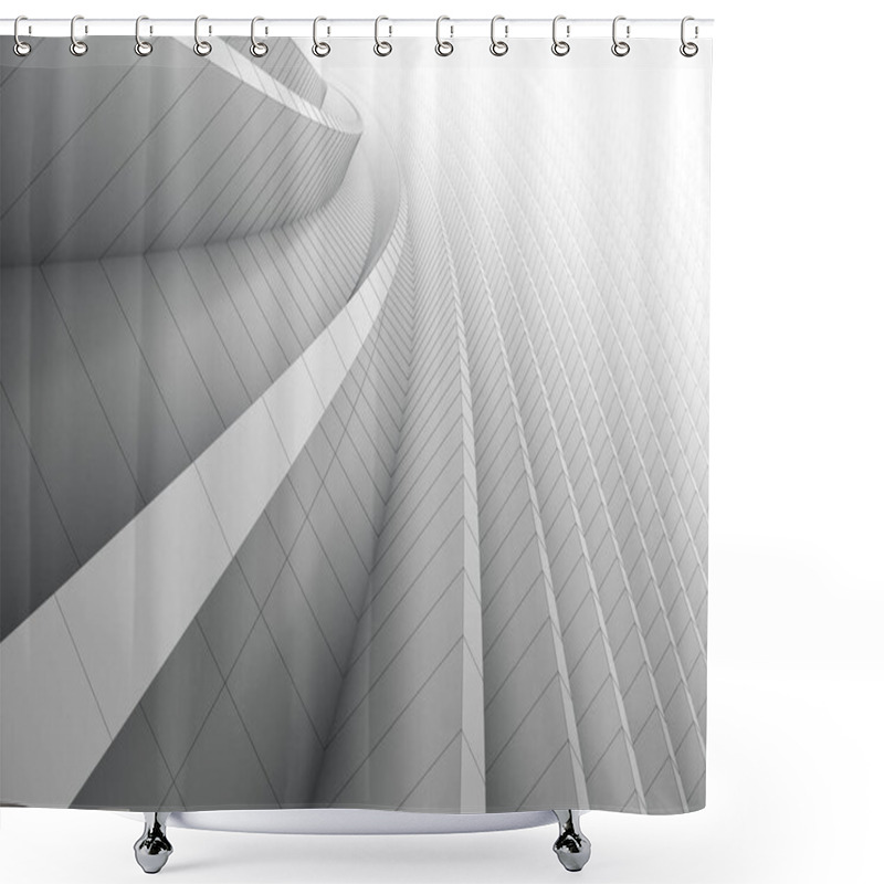 Personality  Abstract 3d Curved Background With Line. Circular Shapes Modern Minimalistic Design. White Smooth Geometric. 3d Rendering Shower Curtains