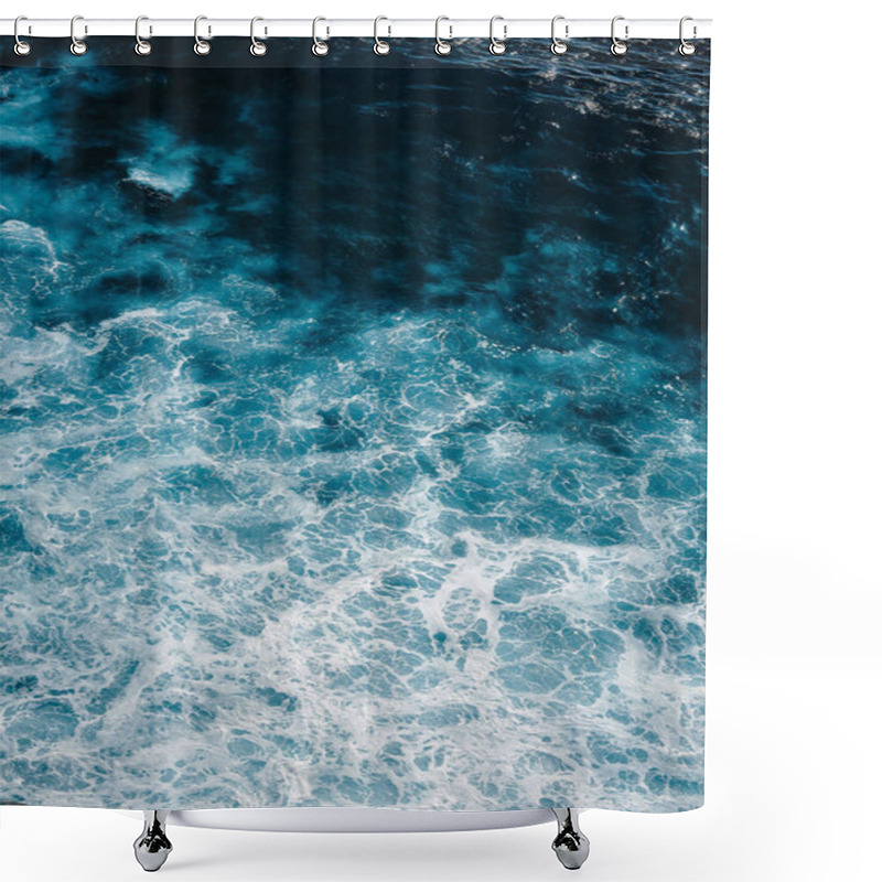 Personality  Aerial View To Ocean Waves. Blue Water Background. Shower Curtains