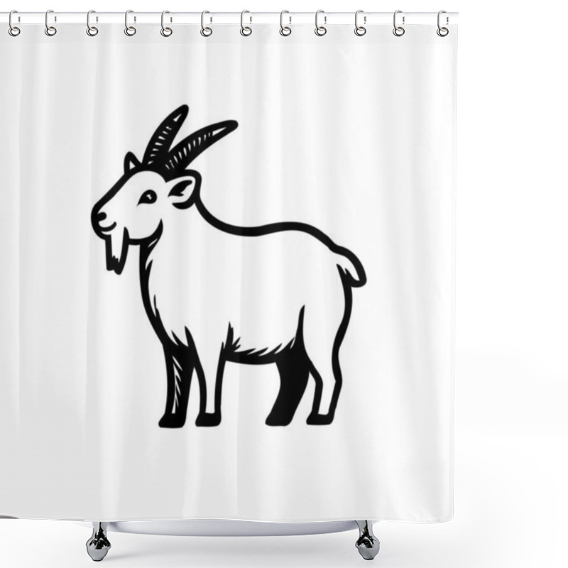 Personality  A Black And White Illustration Of A Goat With Horns, A Beard, And A Short Tail. The Goat Is Shown In Profile And Facing Left. Shower Curtains