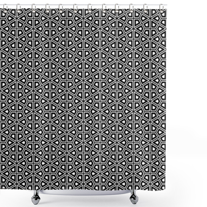 Personality  Seamless Traditional Japanese Kumiko Ornament With Repeating Offset Outlines .Black And White. Shower Curtains