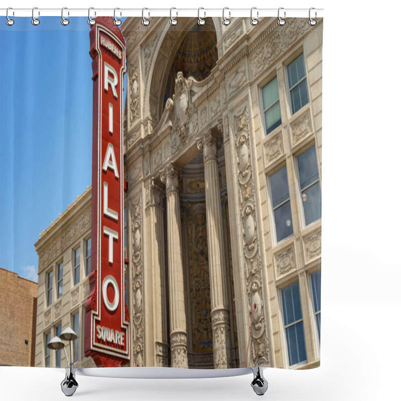 Personality  Joliet, Illinois - United States - August 3rd, 2021:  Exterior Of The Historic Rialto Square Theatre, Opened In 1929, In The Afternoon Light. Shower Curtains